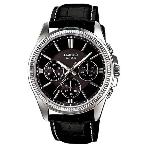 Casio Gent’s MTP-1375L-1AVDF Multifunction Black Dial, Leather Medium Watch