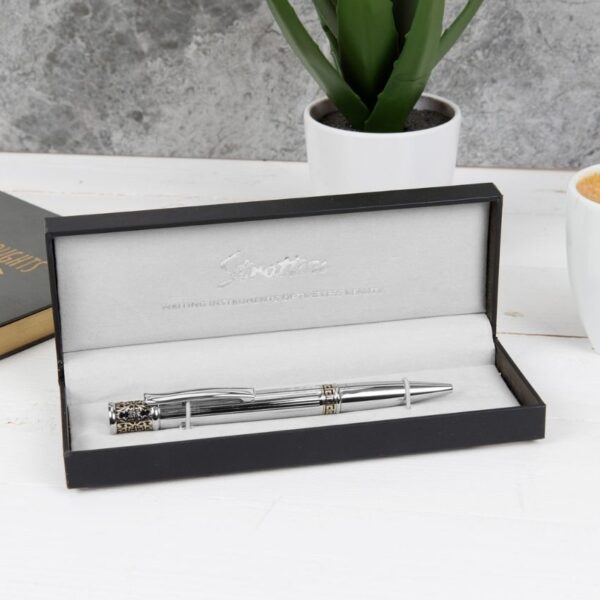 Stratton ST1209 Ballpoint Pen – Silver with Ornate Scroll Trim