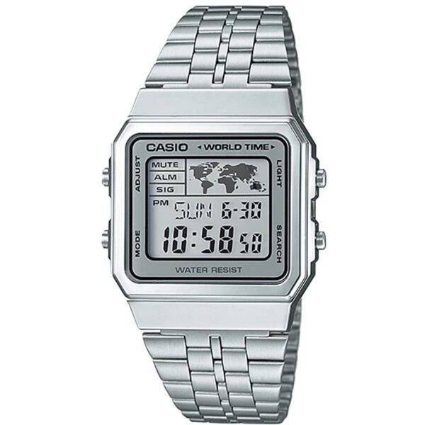 Casio A500WA-7DF Unisex Vintage Stainless Steel Multi-Time Watch