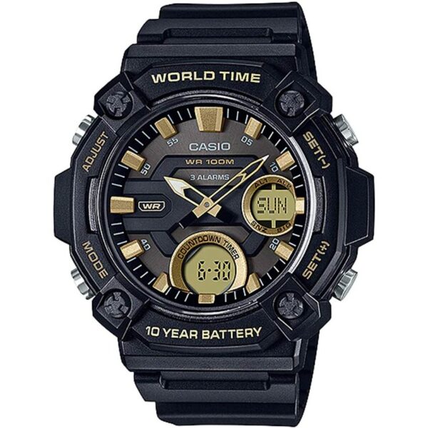 Casio AEQ-120W-9AVDF Men’s Gold Accent Analog-Digital Black Resin Strap Watch