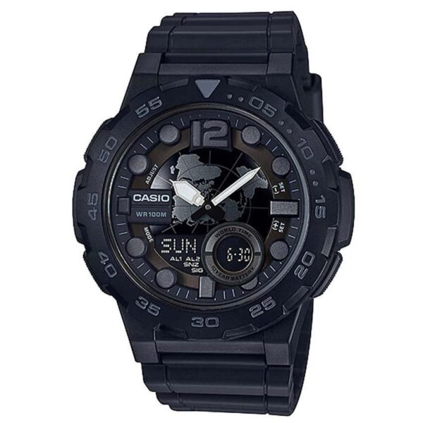 CASIO AEQ100W-1BV Men’s Analog Digital Metallic 3D Dial Black Resin Watch