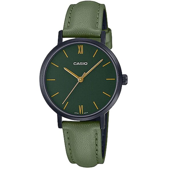 Casio LTP-VT02BL-3AUDF Women’s Green Dial, Leather Small Analog Watch