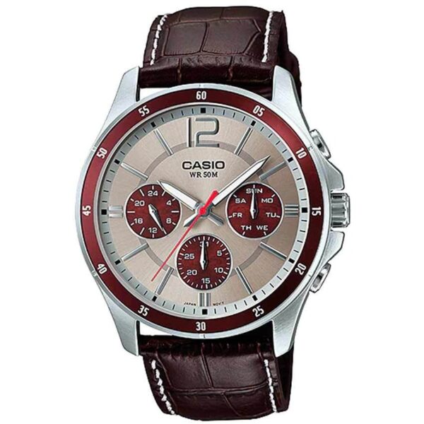 Casio MTP-1374L-7A1VDF Men’s Multifunction Grey Dial Brown Leather Medium Watch