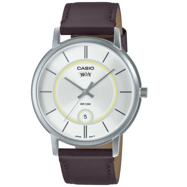 Casio MTP-B120L-7AVDF Men’s Analog Silver Case Brown Leather Watch