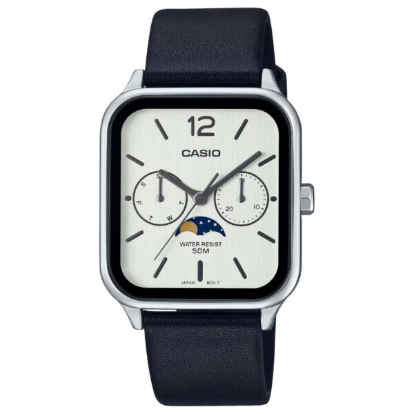 Casio MTP-M305L-7AVDF Moon Phase Unisex Classic Analogue Black Leather Watch