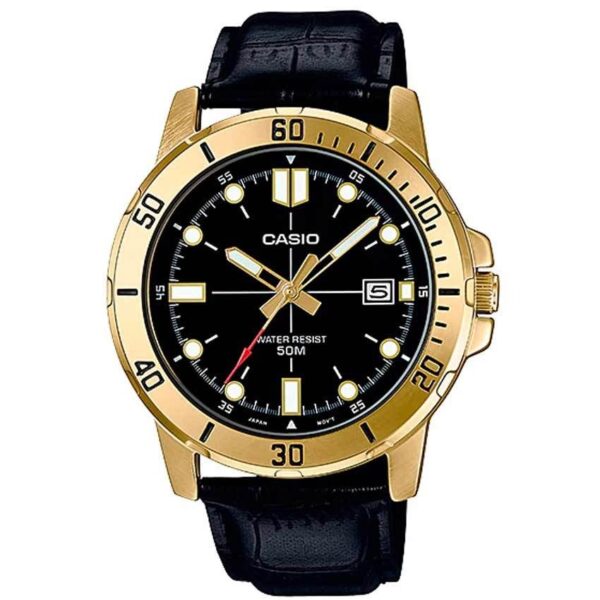 Casio Gent’s MTP-VD01GL-1EVUDF Analog Gold Case Black Leather Watch