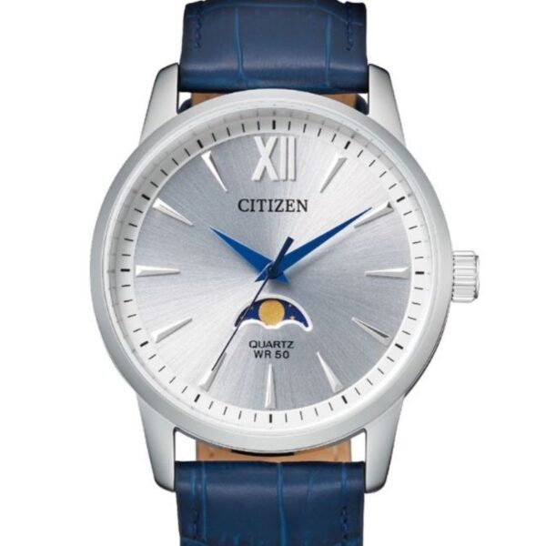 Citizen AK5000-03A Men’s Quartz Analog Silver Dial Blue Leather Medium Watch